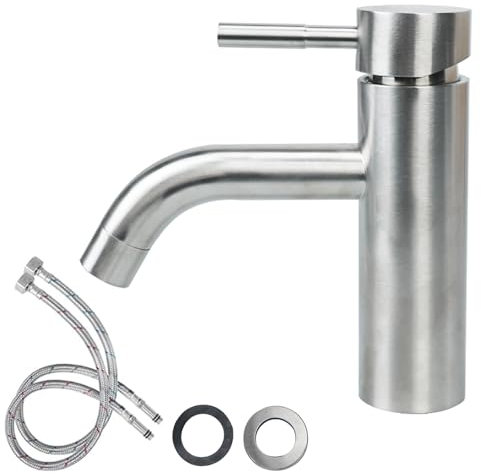 FALSKT Rubinetto Bagno Lavabo Acciaio Inossidabile 304, Miscelatore Cucina con Tubo Flessibile, Rubinetto Vasca da Bagno, Miscelatore Bagn per Lavandino in WC per Gli Ospiti (Argento)