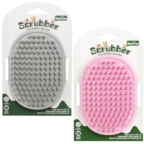 Qaestuan 2 Pieza Cepillo de Cuidado de Perros, Cepillo de Silicona para Baño de Mascotas, con Correa Ajustable Mango, Cepillos de Masaje para Perros y Gatos, para Cuidado, Cepillado y Limpieza