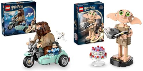 LEGO Harry Potter Hagrid & Harry’s Motorcycle Ride + Dobby the House-Elf Set Display Birthday Gift for Wizarding World Fans 76443 + 76421