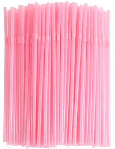 200 Pcs Pink Straws High Flexible Plastic Straw Disposable Solid Colors Drinking Straws Bendy 8.46 X 0.19 Pink for Home Use Milk Juice Drinks