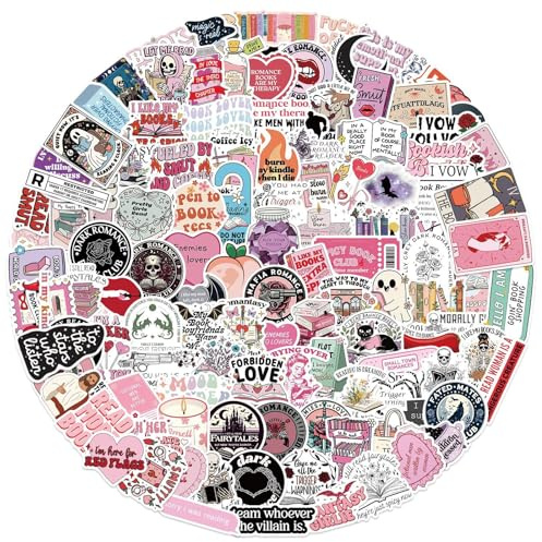 EDLMKM 150 PCS Romance Book Stickers, Bookish Smutty Sticker, Pink Motivational Stickers Vinyl Waterproof Sticker, for Water Bottles, Book, Skateboard, Laptop, Guitar, Suitcase