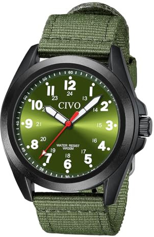 CIVO Uhren Herren Grün Militär: Analog Quarz Herrenuhr Wasserdicht - Armbanduhr Herren Nylon Armband für Sport Outdoor