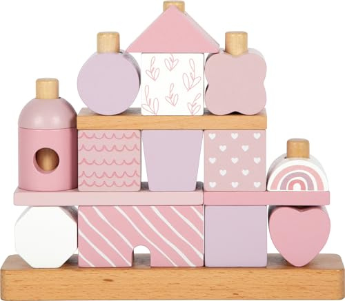 small foot Stapelhaus rosa, kreatives Steck- und Stapelspiel aus hochwertigem Holz, mit 18 verschiedenen Bausteinen, für Kinder ab 12 Monaten, 12713