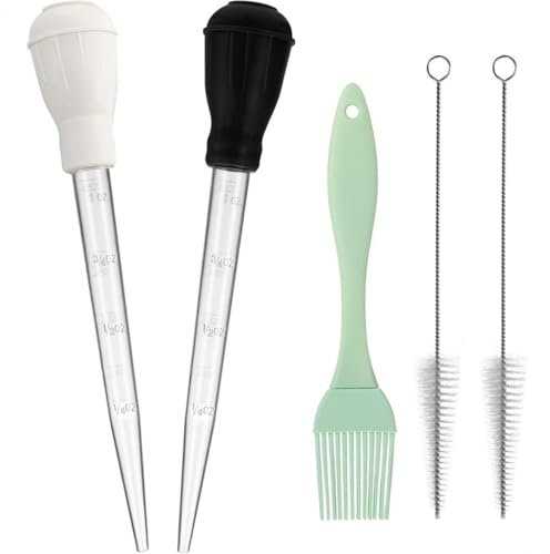Tabanzhe 5 Pcs Turkey Baster- Baster Set for Cooking Chicken Turkey Beef Pork Fish Oil Dropper Injector with Cleaning Brush and Oil Brush for Oiling and Marinating