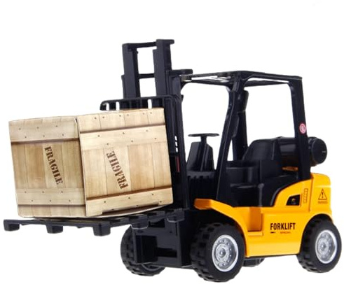 HoveeLuty Carrello elevatore giocattolo, carrello elevatore giocattolo realistico in lega con sollevatore mobile, per bambini a trazione posteriore con contenitore e rastrelliera, carrel
