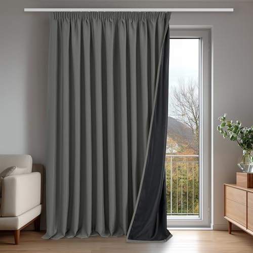 Deconovo 100% Verdunklungsvorhänge Blickdicht Vorhänge mit kräuselband Gardinen Wohnzimmer Vorhang Verdunkelung Thermovorhänge gegen Hitze Wärmeisolierend, H260 x B300 cm, Hellgrau, 1 Stück
