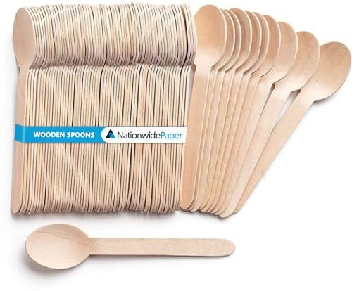 Nationwide Paper Disposable Wooden Cutlery Set of Forks, Knives, Spoons and Sporks (Modern, Spoons)