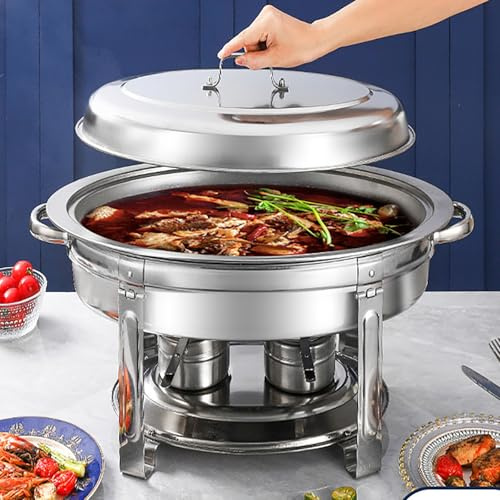 Rostfritt stål skavning skål bufféset med lock och bränslehållare, perfekt för att hålla mat varm vid cateringevenemang, bröllop och utomhussammankomster