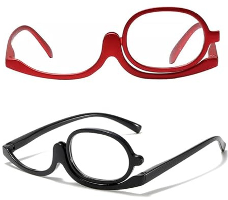 2-Piece Magnifying Makeup Glasses with Flip-Up Lenses for Precision Application, Interchangeable Left & Right Eye Use