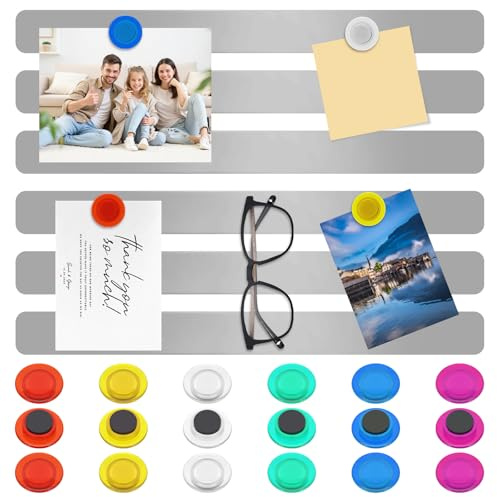 Magnettafel, 6 Stück Magnettafel Memotafel mit 18 Magnetknöpfen | Magnetleiste Selbstklebend für Büro, Anschlagtafel, Fotowand, Kühlschrank, Küche
