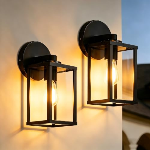 EBION 2 Stück Wandleuchte aussen E27, Wandlampe Aluminium | Modern Terrassenbeleuchtung, Außen Wandleuchte, IP44 Wasserdicht, Schwarz (ohne Leuchtmittel)