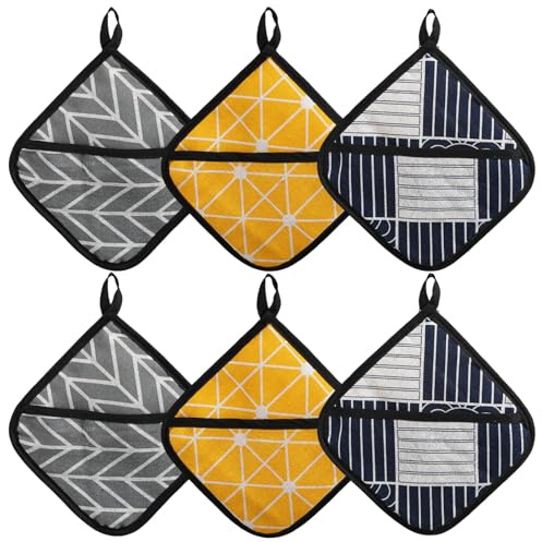 Topflappen Set, 6 Stück Baumwoll Topflappen, Ideal Für Küche, Kochen Und Backen, Schwarz Und Grau, Saugfähig Und Hitzeabweisend