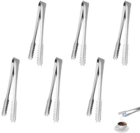 6 PCS Ice Tongs, Mini Tongs, Small Tongs, Sugar Tongs, for Home Bar Wedding Birthday Party Coffee Kitchen Bar & Restaurants(Silver)