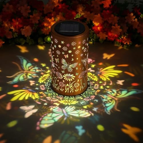 Bunte Schmetterling Solar Laternen im Freien wasserdicht Garten Dekor Geschenke für Frauen Mutter Oma hängende Solar Lichter Metall Dekoration draußen für Geschenke für Mutter, Großmutter und Frauen