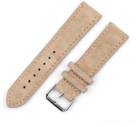 Run Ken Högkvalitativt Mockaläder Vintage Klockarmband Blå Klockband Ersättningsrem For Klocktillbehör 18mm 20mm 22mm 24mm(Beige with Line,20mm)