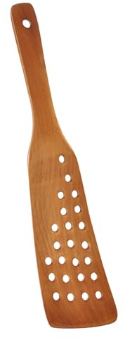 MOKKHNB Spatule en Bois 24 Trous 33 CM Ustensile Cuisine Pratique pour Maison et Restaurant, Manche Percé, pour Œufs et Raclette Antiadhésive