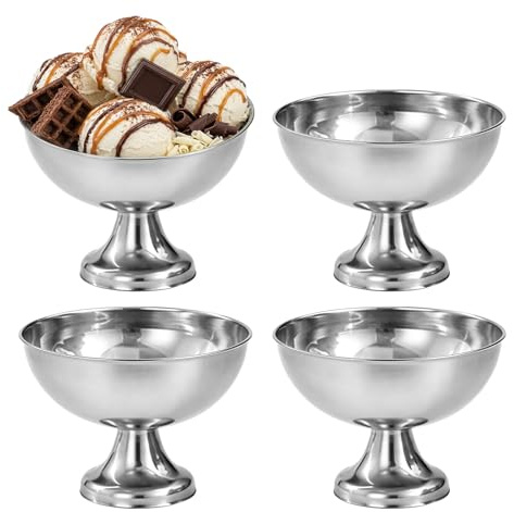 4 stycken glassbägare i rostfritt stål, 240 ml dessertskål i rostfritt stål, dessertskål i rostfritt stål, isbägare dessertskål för hem, restaurang och fest, silver, spegelpolerad, 304 livsmedelssäker