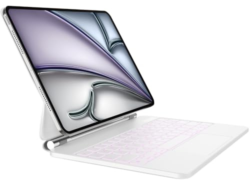 CSZZACME Clavier AZERTY Épuré pour iPad Air 11 Pouces M4/M3/M2 & Air 5e/4e Gen,pour iPad Pro 11 4e/3e/2e/1re Gen avec Trackpad Multitâche,Rétro-éclairage,Touches Raccourci,Fixation Magnétique,Blanc