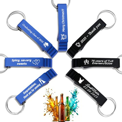 10-100 Personnalisable Porte-Clef Décapsuleur, Multifonctionnel Ouvre Bouteille,Gravure Texte/icônes/Datum/Name, Idéal pour Bar, Maison, Anniversaire et Fête (50)