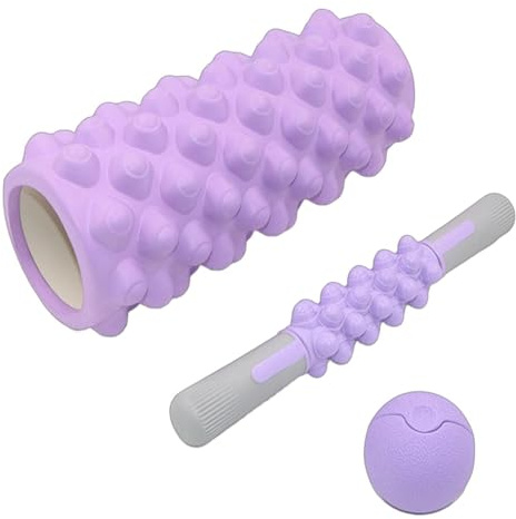 Fascia rulle set 2 delar | Stick boll med hög densitet – muskelmassage med fascia rulle | för avslappnad yoga, pilates, , lägenhet, gym, resor