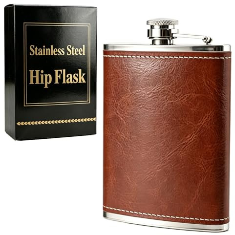 8 oz Flachmann Klein Edelstahl 304 mit Lederhülle für Whiskey, Rum, Wodka | Auslaufsicher & Tragbar, Geeignet für Männer und Frauen zum Campen, Wandern, Reisen und als Geschenk