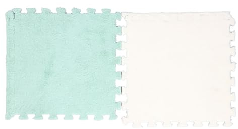Jopwkuin Alfombra de Espuma de Felpa Entrelazada, Suave, Antideslizante, Fácil Instalación, área de Rompecabezas, Alfombra de Juegos para Dormitorio, Sala de Juegos, 10 Uds. (Verde Menta Blanco)