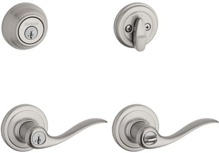 Kwikset 991TNL 15 SMT CP K4 Level 991 Tustin Entry Lever and Single Cylinder Deadbolt Combo Pack Featuring SmartKey in Satin Nickel
