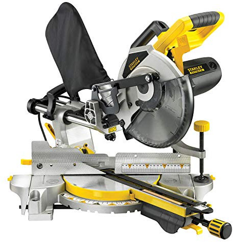 Stanley FatMax Paneelsäge FME720 (2.000 Watt, 254 mm, mit Laser-Linienführung, 2 ausziehbare Materialauflagen, Staubfangbeutel, horizontaler Zug-Griff, inkl. Hart-Metall-Sägeblatt)
