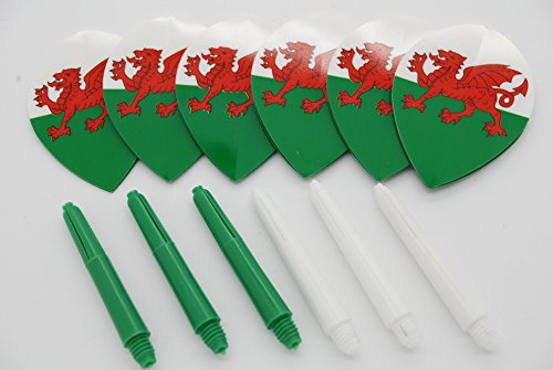 Pear shape Wales dart flights & stems set (2 flights / 2 stems, Medium - 48mm)