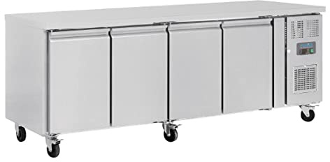 Polar Refrigeration U-Series 230W Four Door Counter Fridge 449 Litre, Stainless Steel, -2°C to 5°C, 860(H)x2230(W)x600(D)mm, Energy Rating D, 4 Shelves, Usable Capacity: 398 Ltr, R600a | G379