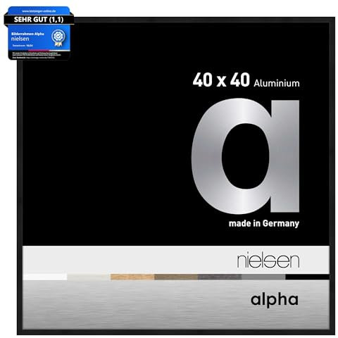 nielsen Alpha Matt Black Aluminium Picture Frame - 40x40cm - with Float Glass and Easy Push-Turn Clips - For Photos and Art