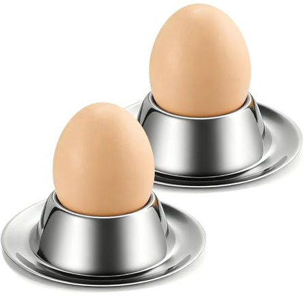 Flexzion 2 Stück Eierbecher aus Edelstahl - Stapelbar Eier Becher Egg Cup Eierständer Ständer Eierbecherhalter Set für Frühstück Brunch, Weiche Hart Gekochte Eier Servieren Stand Küche Restaurant