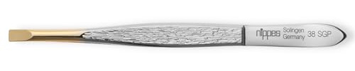 Nippes Solingen 38SGP Pinzette, gerade, vernickelter Stahl, vergoldete Spitze, 9 cm Länge, Augenbrauenzupfen, Haarentfernung, Made in Germany