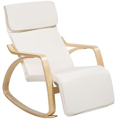 Schaukelstuhl Hellbeige Polsterbezug Birkenholzbeine Hellbraun Modern Weston