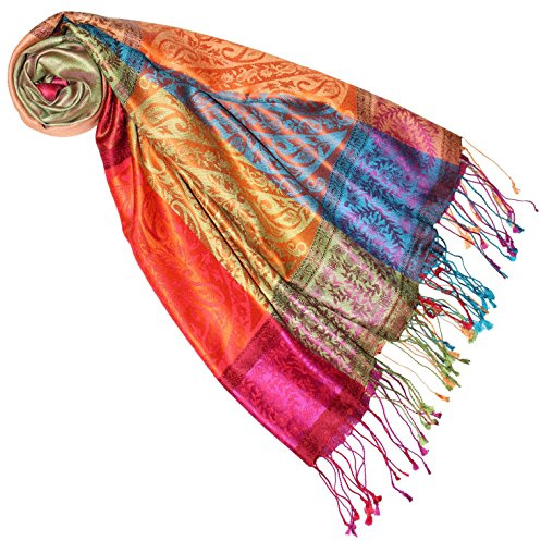 Lorenzo Cana Damen Pashmina Schal Schaltuch jacquard gewebt 100% Seide 70 x 190 cm Paisley Seidenschal Seidentuch