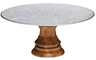 KitchenCraft INDCSTAND Industrial Kitchen Wooden Cake Stand with Steel Platter, Steel, Multi-Colour, 19.5 cm