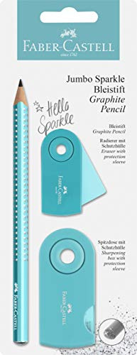 Faber-Castell 111676 - Bleistiftset Jumbo Sparkle, Pearl Türkis
