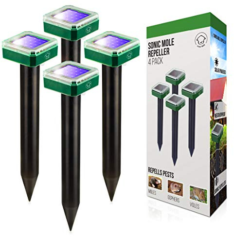 Livin' Well Solar Sonic Pest Repeller Stakes - 4pk Outdoor Pest Repellent with 5,000 Feet Range, Solar Powered Animal Control, Rodent Repellent and Deterrent for Mole, Vole, Gopher