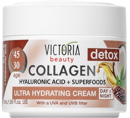 Victoria Beauty Collagen Creme mit Hyaluronsäure, Anti Aging Hyaluron Gesichtscreme mit Kollagen, Superfoods und Niacinamide, Feuchtigkeitscreme gegen Falten, 2 x 50ml | Anti Aging, mit Kollagen, Superfoods und Niacinamide, Feuchtigkeitscreme gegen Falten