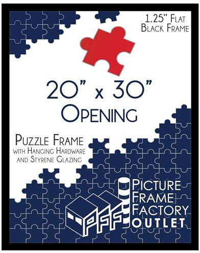 PFFO 20x30 Puzzle Frame, 1.25 Modern Flat Black Style, Clear Plexiglass, Strong Backing, Wall Hanging Hardware Included – Display for Puzzles, Art, Posters, or Pictures