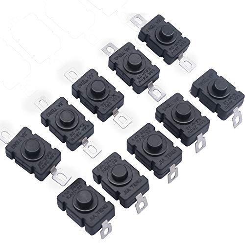mxuteuk 20 pezzi Interruttore a pulsante autobloccante 1.5A AC 250V per torcia SMD Mini interruttore on/off a scatto (10 pezzi Pin piatto con foro + 10 pezzi Pin piegato con foro) TC-KAN-28