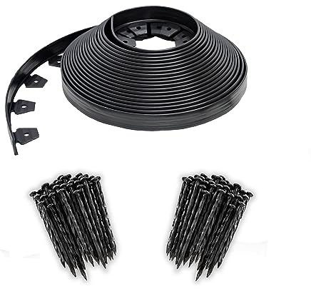 EasyFlex No-Dig Landscape Edging with BONUS Anchoring Spikes, 1.5 in. Tall Straight Top Plastic Garden Border, 100 Foot Kit, Black