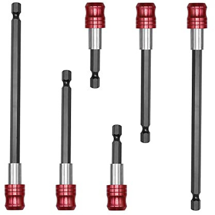 Lidscura Lot de 6 extensions de forets magnétiques à dégagement rapide avec tige hexagonale de 6,35 mm pour vis, écrous et perceuses (rouge)