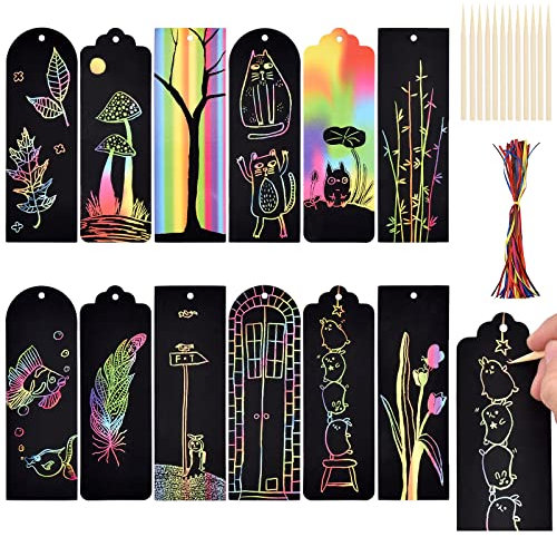 Linkbro 30 Stück Lesezeichen Kinder Kratzbilder, Blanko Kratzpapier für Kinder, DIY Regenbogen Kratz Lesezeichen Give Away für Kinderparty, Mitgebsel Kindergeburtstag