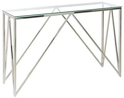 Beliani Schmaler Konsolentisch rechteckig transparent Metallgestell Silber Glamour Weso