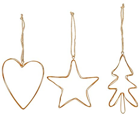 Nostalgischer Christbaumschmuck zum Anhängen in Rost 3er Set Baum - Herz - Stern Drahtdeko
