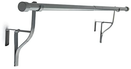 PortePole - Extendable Door Curtain Pole - 70-120cm - No DIY, Easy Fit, Over Door Curtain Bar (Grey)
