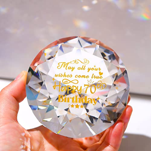 Movdyka Cadeau d'anniversaire en cristal pour grand-mère, souvenir en verre gravé « Happy 70th Brithday » pour femme et amie tournant 70 ans