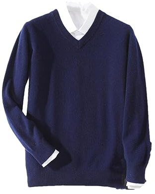 Män kashmirtröja män pullover varma klassiska V-ringade tröjor man jumper jersey herrtröja, marinblå, XXL