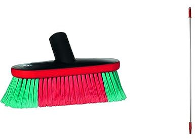Vikan 526952 Water Fed Vehicle Brush, Soft/Split, Black, 230 mm Length, 100 mm Width, 120 mm Height & 29592 Aluminium Handle, 1460mm Length, Red, 25mm Diameter
